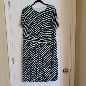 London Times Green and White Striped Midi Dress